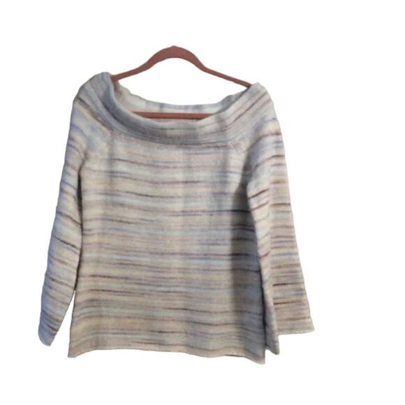 Boston Proper Medium M Boat neck striped sweater 3/4 sleeve off shoulder VNC - Picture 1 of 5